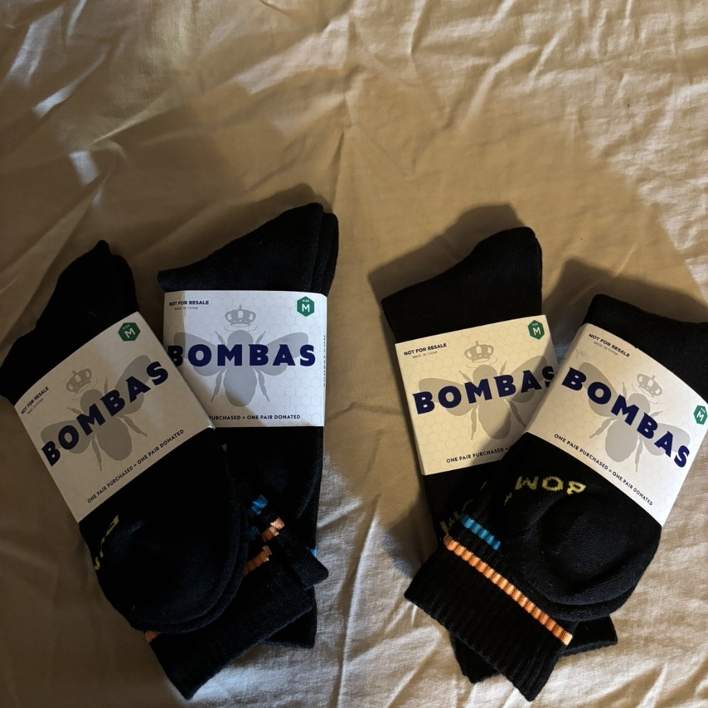 Bombas Kids Youth Black Casual Socks with Colorful Stripes